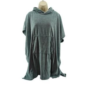 Throwzy Marlo Lorenz Grey Blue  Wearable Hooded Towel Poncho Beach Resort OS
